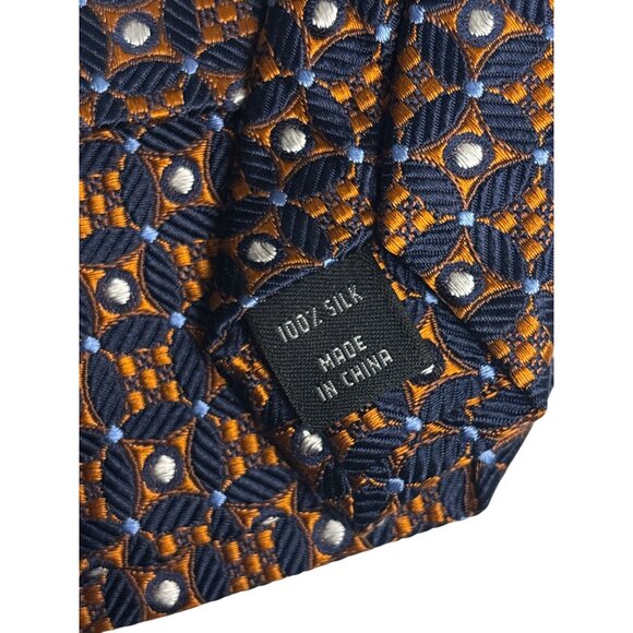 Jos. A. Bank Signature Collection 100% Silk Mens Tie Navy & Orange Geometric Pat - Picture 5 of 6